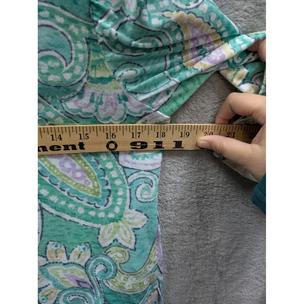 Alfred Dunner Petite Women's Green Paisley 3/4 Sleeve V-Neck Top PS‎ - Picture 4 of 7